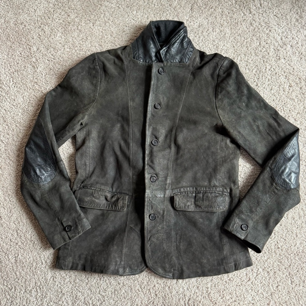 All Saints Survey Layered Leather Jacket Anthracite Grey Large - Picture 3 of 5